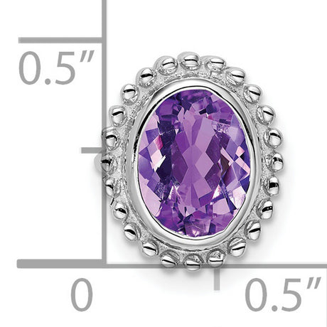 10k White Gold Ring with Oval Amethyst, Beaded Border Detail, High Polish Finish, February Birthstone