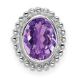 10k White Gold Ring with Oval Amethyst, Beaded Border Detail, High Polish Finish, February Birthstone