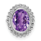 10k White Gold Ring with Oval Amethyst, Beaded Border Detail, High Polish Finish, February Birthstone