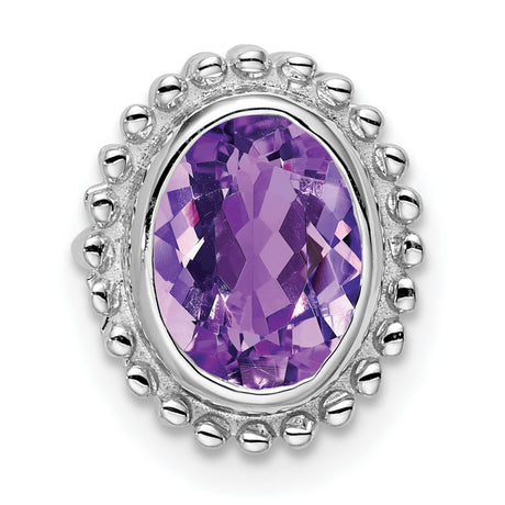 10k White Gold Ring with Oval Amethyst, Beaded Border Detail, High Polish Finish, February Birthstone
