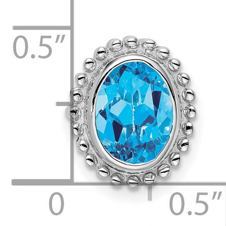 10k White Gold Ring with Swiss Blue Topaz, Oval Gemstone and Beaded Border Setting