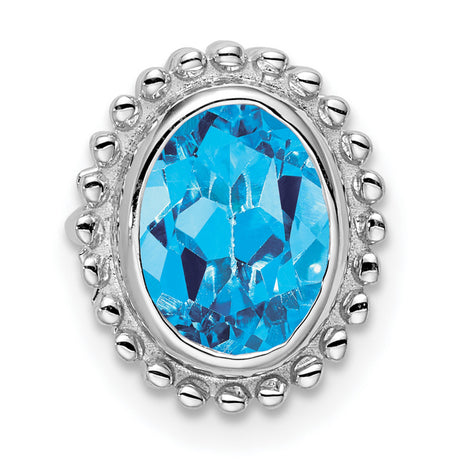 10k White Gold Ring with Swiss Blue Topaz, Oval Gemstone and Beaded Border Setting