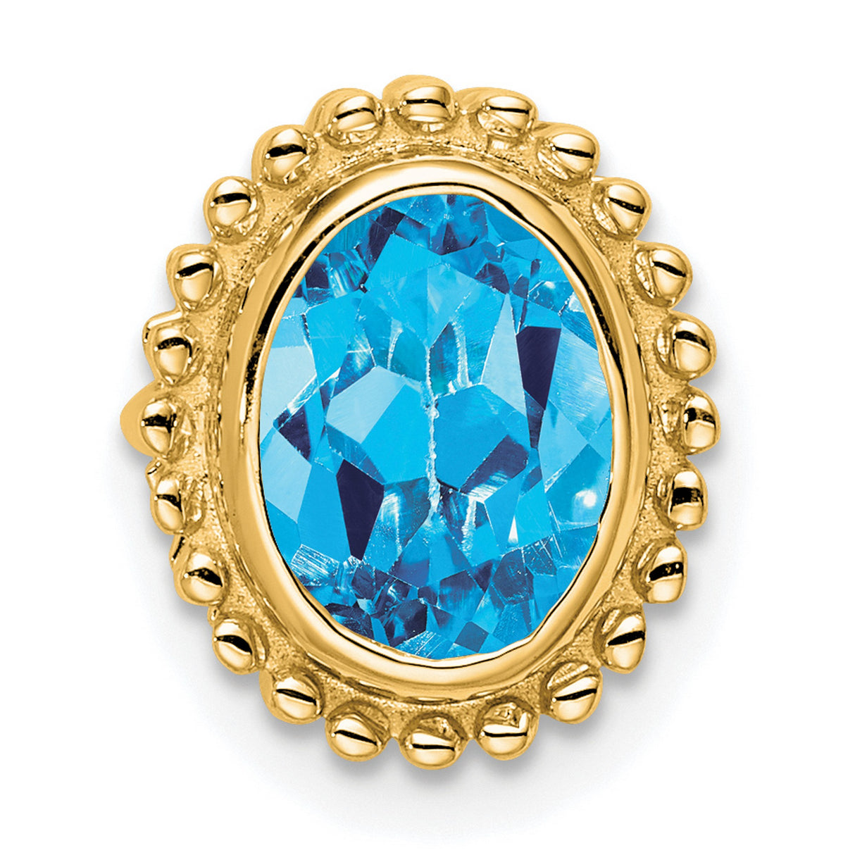 14k Yellow Gold Ring with Swiss Blue Topaz, Oval Cut, Beaded Frame Design