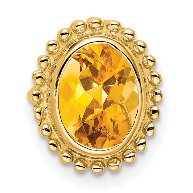 14k Yellow Gold Cocktail Ring with Oval Citrine, Beaded Border Design, Statement Style