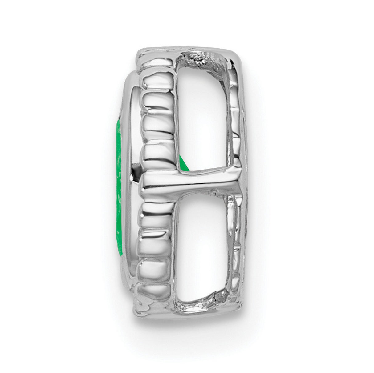 14k White Gold Emerald Pendant with Oval Textured Bezel Setting