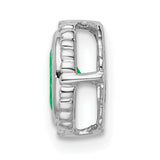 14k White Gold Emerald Pendant with Oval Textured Bezel Setting