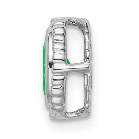 14k White Gold Emerald Pendant with Oval Textured Bezel Setting