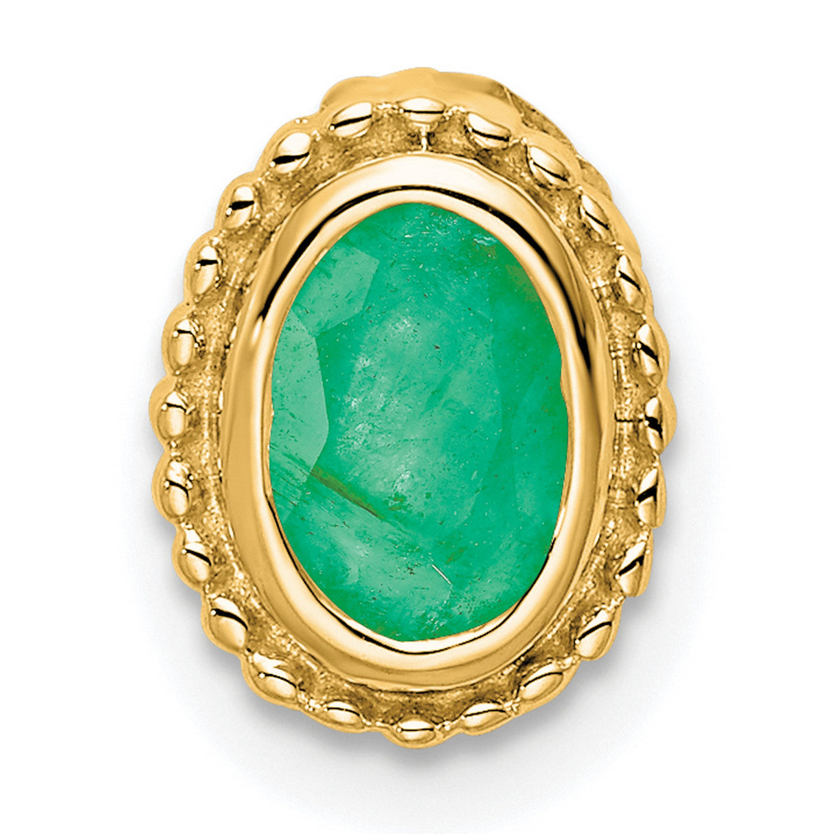14k Yellow Gold Oval Pendant with Emerald, Textured Vintage-Inspired Design