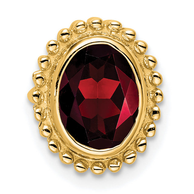 10k Yellow Gold Cocktail Ring with Oval Garnet, Beaded Border, Vintage Style