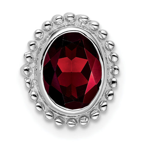 14k White Gold Garnet Ring with Beaded Bezel Setting, Vintage Inspired Oval Gemstone Design