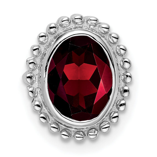 14k White Gold Garnet Ring with Beaded Bezel Setting, Vintage Inspired Oval Gemstone Design