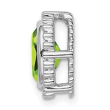 14k White Gold Ring with Oval Peridot, Beaded Halo Setting, Polished Finish