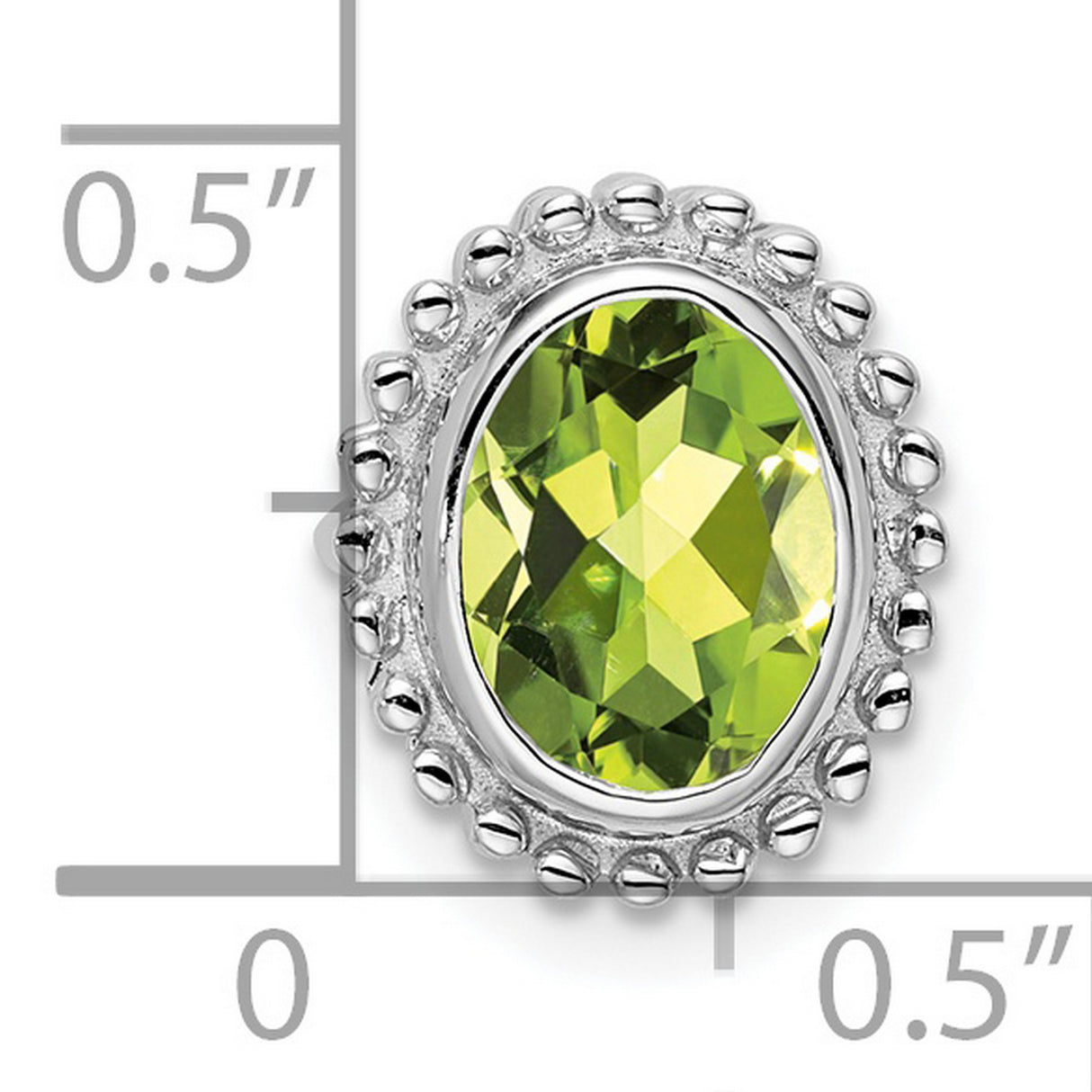 14k White Gold Ring with Oval Peridot, Beaded Halo Setting, Polished Finish
