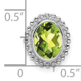 14k White Gold Ring with Oval Peridot, Beaded Halo Setting, Polished Finish