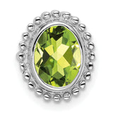 14k White Gold Ring with Oval Peridot, Beaded Halo Setting, Polished Finish