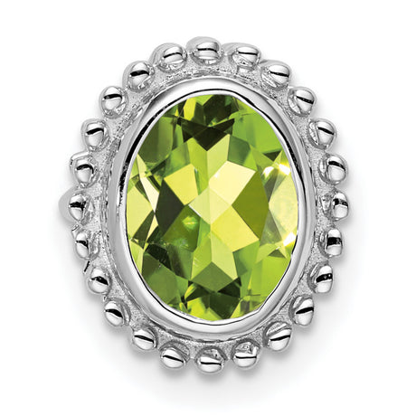 14k White Gold Ring with Oval Peridot, Beaded Halo Setting, Polished Finish
