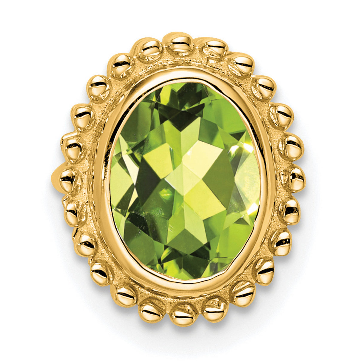 14k Yellow Gold Ring with Oval Peridot, Beaded Border, August Birthstone Jewelry