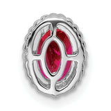 14k White Gold Oval Ruby Pendant Charm with Beaded Edge