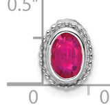 14k White Gold Oval Ruby Pendant Charm with Beaded Edge
