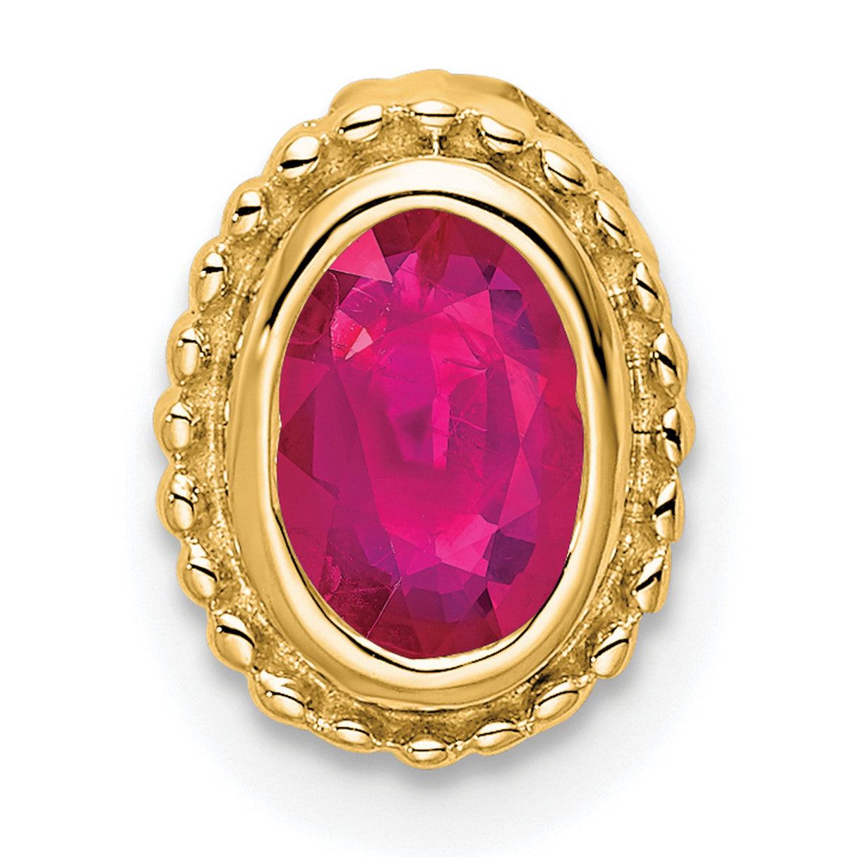 14k Yellow Gold Ruby Pendant with Vintage Beaded Frame Design for Women