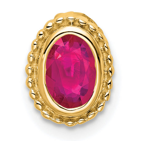 14k Yellow Gold Ruby Pendant with Vintage Beaded Frame Design for Women