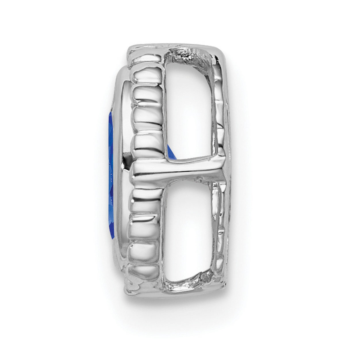 14k White Gold Oval Charm with Faceted Sapphire in Textured Bezel Setting