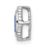 14k White Gold Oval Charm with Faceted Sapphire in Textured Bezel Setting