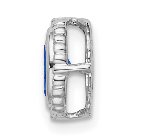 14k White Gold Oval Charm with Faceted Sapphire in Textured Bezel Setting