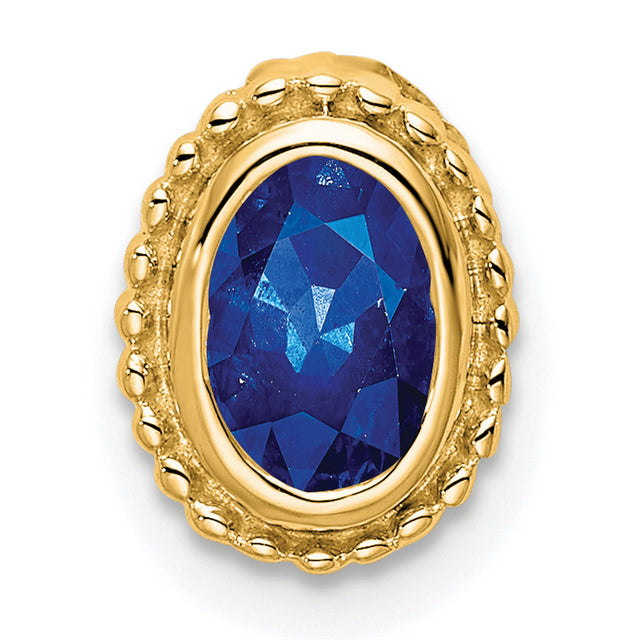 14k Yellow Gold Pendant with Oval Sapphire in Textured Bezel Setting, Vintage Style Jewelry
