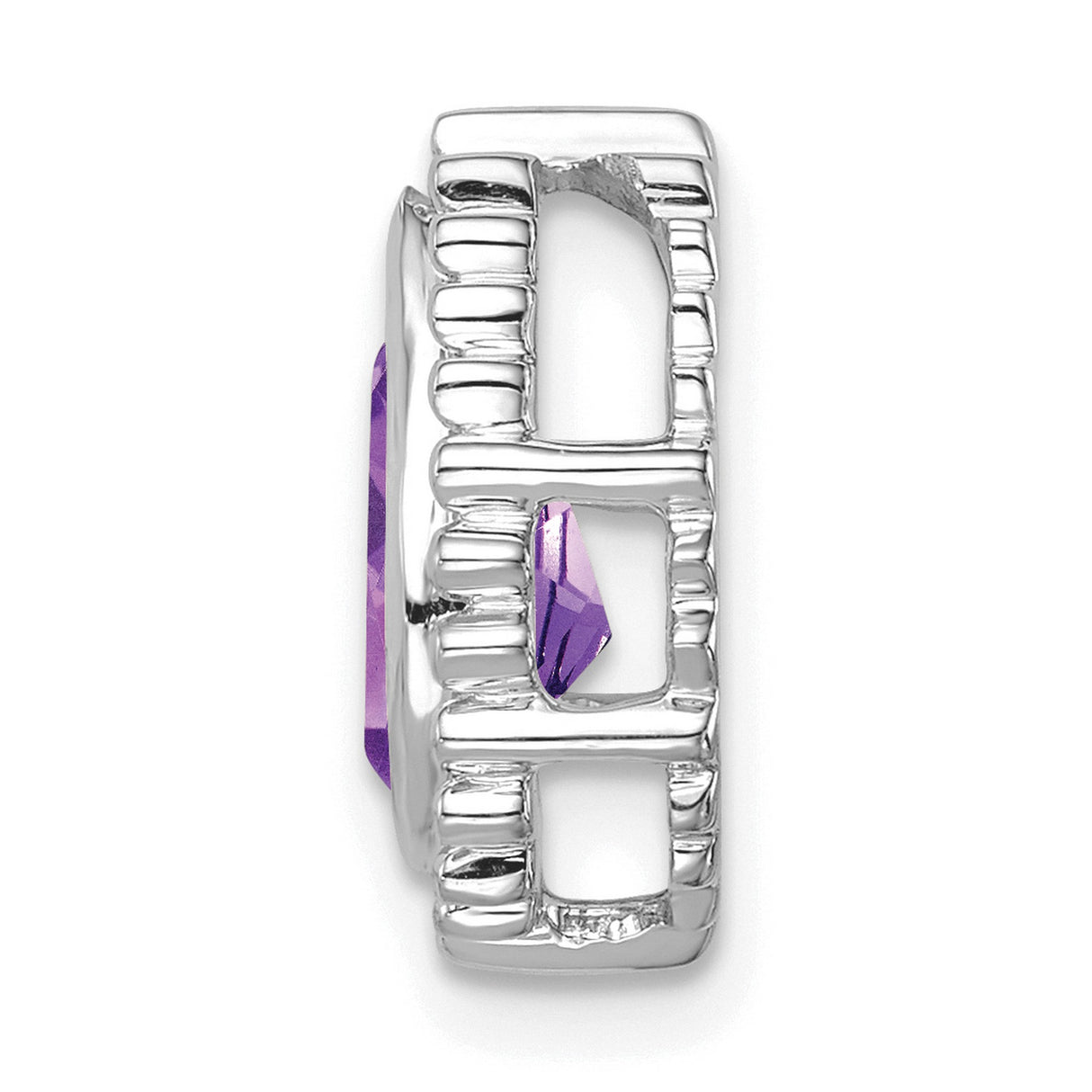 14k White Gold Teardrop Pendant with Amethyst, Beaded Border, February Birthstone Jewelry