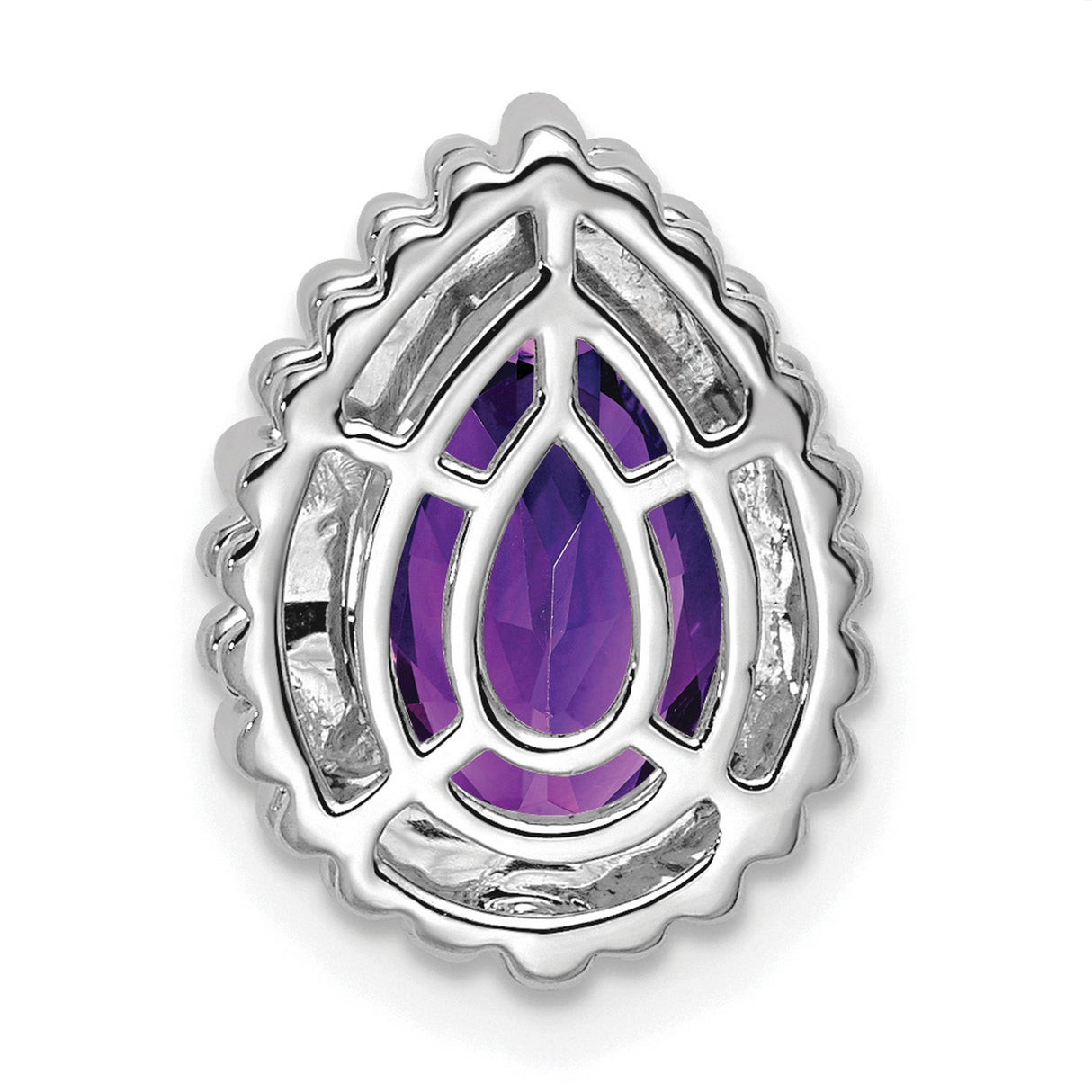 14k White Gold Teardrop Pendant with Amethyst, Beaded Border, February Birthstone Jewelry