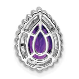 14k White Gold Teardrop Pendant with Amethyst, Beaded Border, February Birthstone Jewelry
