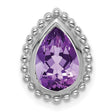 14k White Gold Teardrop Pendant with Amethyst, Beaded Border, February Birthstone Jewelry