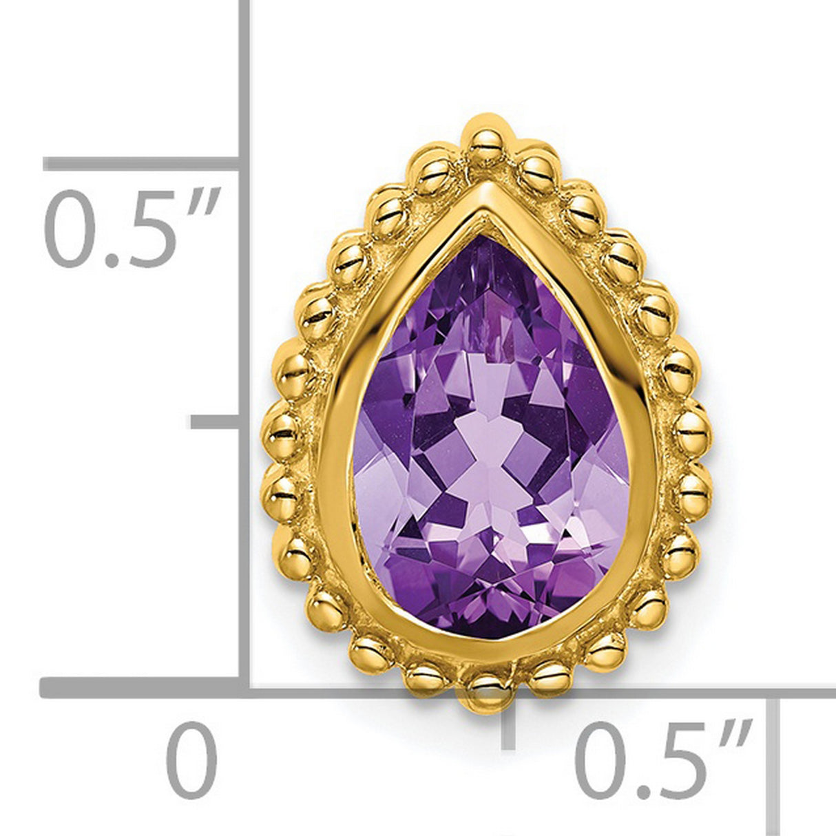 Pear Amethyst Chain Slide Charm Pendant in Real 14k Yellow Gold