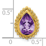 Pear Amethyst Chain Slide Charm Pendant in Real 14k Yellow Gold