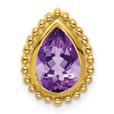 Pear Amethyst Chain Slide Charm Pendant in Real 14k Yellow Gold