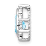 14k White Gold Pendant with Pear Shaped Swiss Blue Topaz, Beaded Halo Teardrop Design