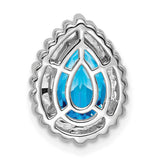 14k White Gold Pendant with Pear Shaped Swiss Blue Topaz, Beaded Halo Teardrop Design