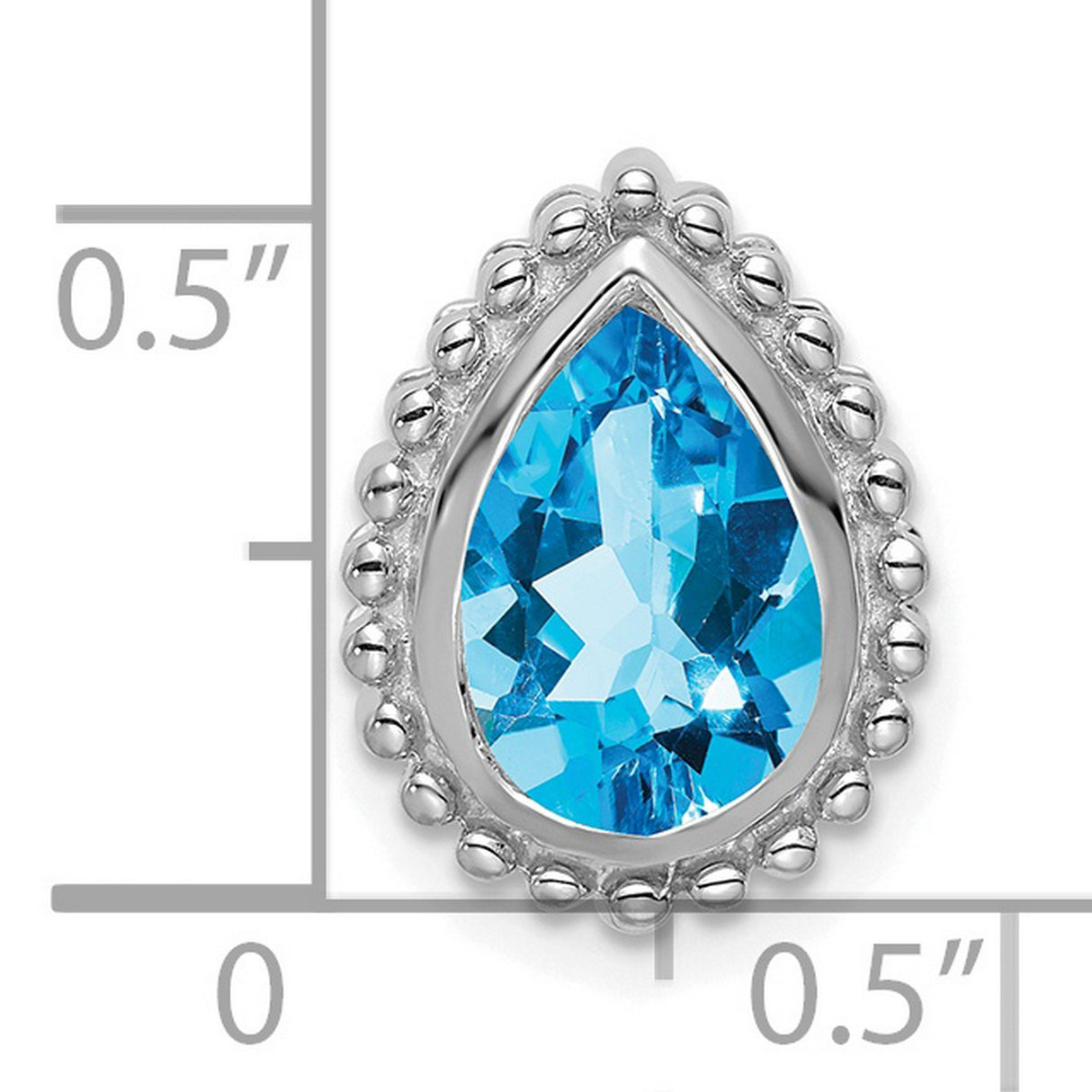 14k White Gold Pendant with Pear Shaped Swiss Blue Topaz, Beaded Halo Teardrop Design