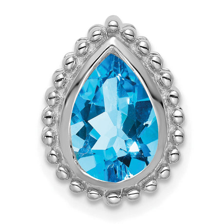 14k White Gold Pendant with Pear Shaped Swiss Blue Topaz, Beaded Halo Teardrop Design