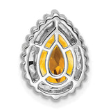 Pear Citrine Chain Slide Charm Pendant in Real 14k White Gold