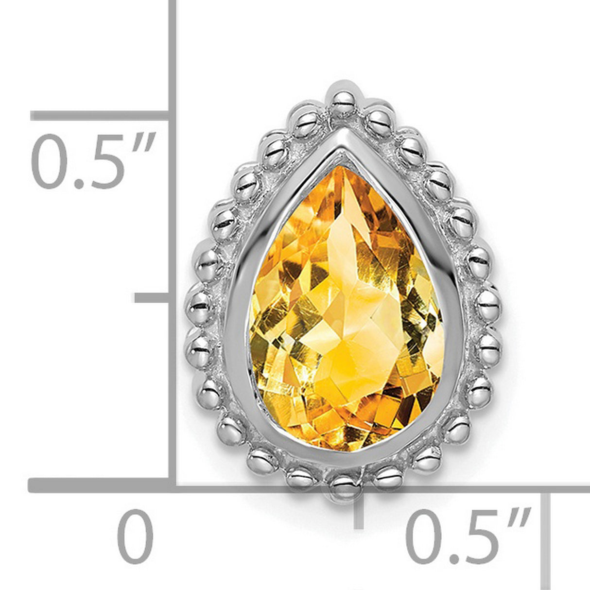 Pear Citrine Chain Slide Charm Pendant in Real 14k White Gold