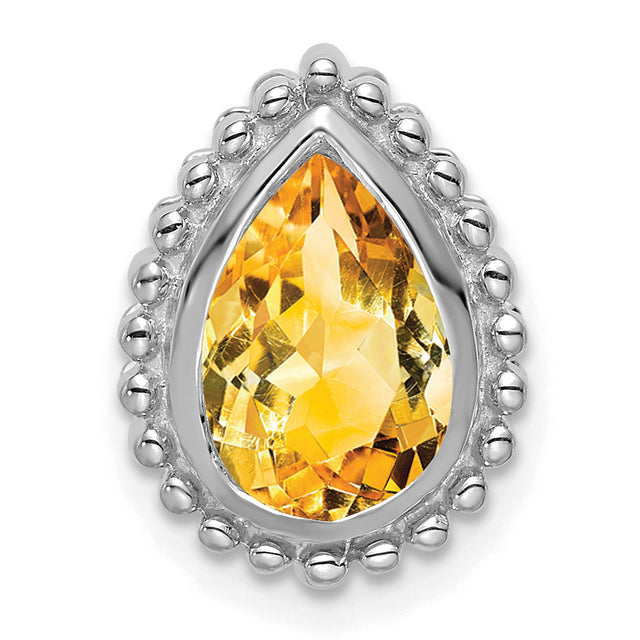 Pear Citrine Chain Slide Charm Pendant in Real 14k White Gold