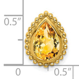 14k Yellow Gold Citrine Teardrop Stud Earrings with Faceted Gemstone and Beaded Border