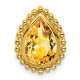 14k Yellow Gold Citrine Teardrop Stud Earrings with Faceted Gemstone and Beaded Border