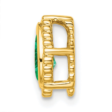 14k Yellow Gold Teardrop Pendant with Emerald Center, Beaded Border, Vintage Style