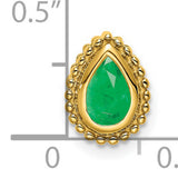 14k Yellow Gold Teardrop Pendant with Emerald Center, Beaded Border, Vintage Style