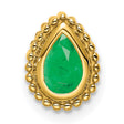 14k Yellow Gold Teardrop Pendant with Emerald Center, Beaded Border, Vintage Style
