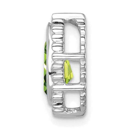 14k White Gold Pendant with Pear Shaped Peridot, Beaded Border Design, August Birthstone