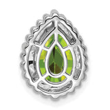 Pear Peridot Chain Slide Charm Pendant in Real 14k White Gold